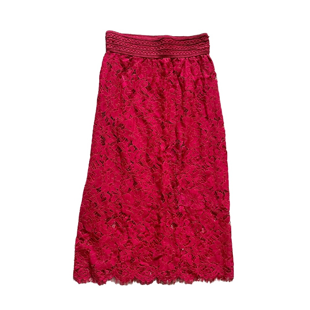Nearkin Lined Red Lace Midi Skirt Size S